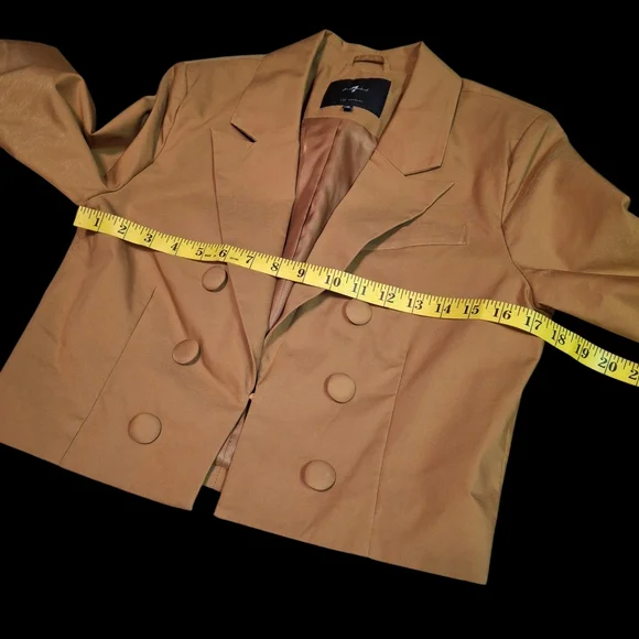7 For All Mankind Cropped Button Long Sleeve Gold Blazer Women Size Medium - Picture 12 of 16